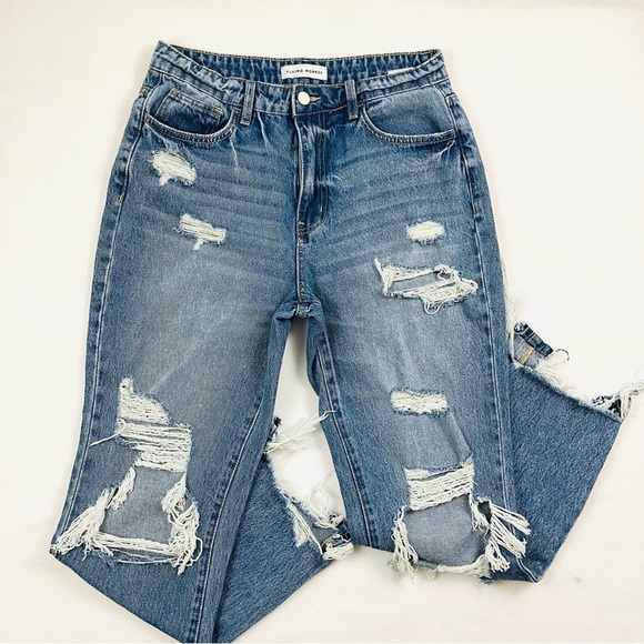 Flying Monkey Highrise Stretch Distress Faded 100% Cotton Skinny Jean Size 28 - Picture 3 of 15